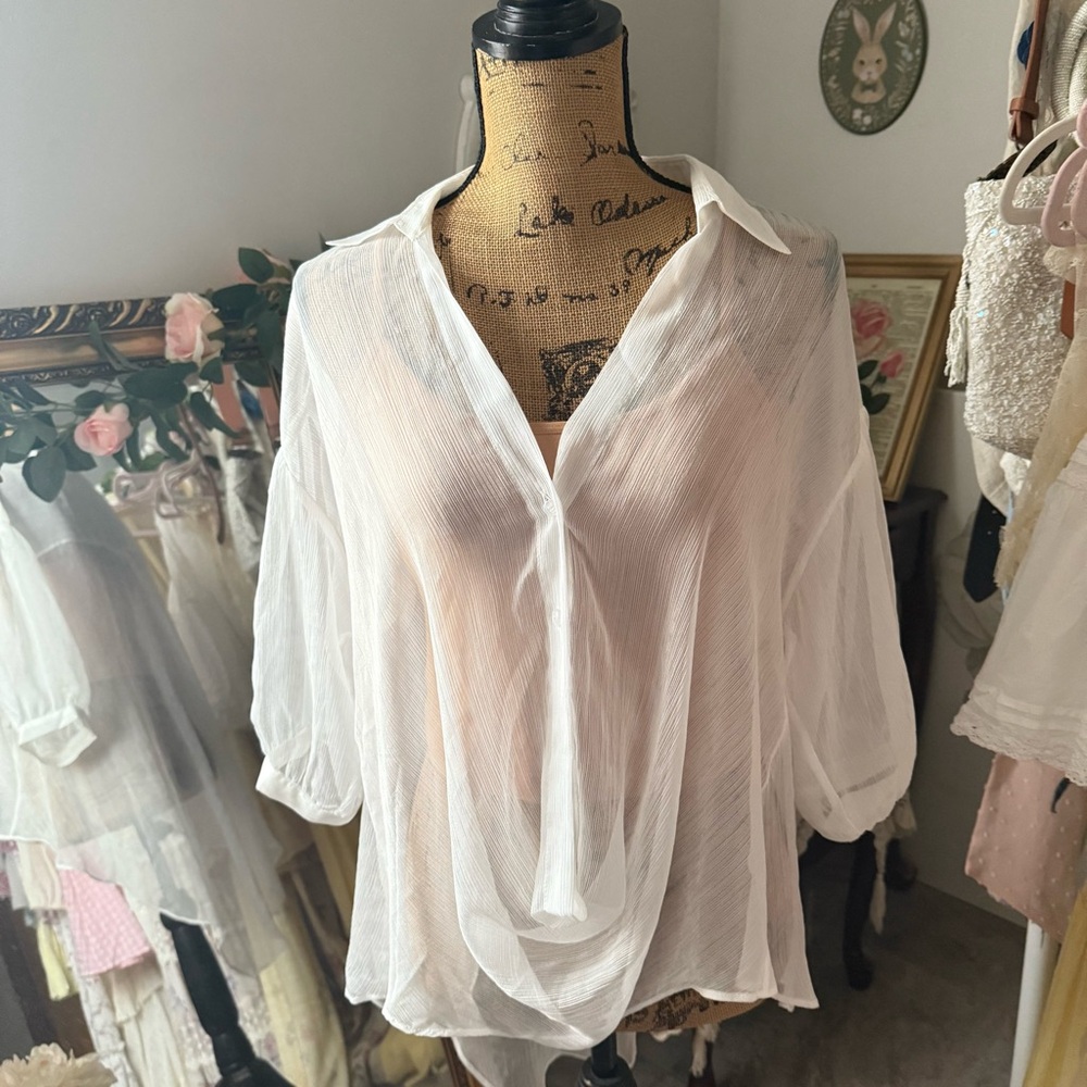 White Opaque Coastal Oversized Blouse